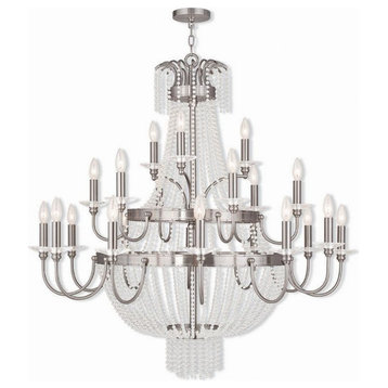 French Country Traditional Twenty One Light Chandelier-Brushed Nickel Finish