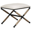 Linon Anna Campaign Accent Stool Black Metal Legs with Rope Detail in Cream
