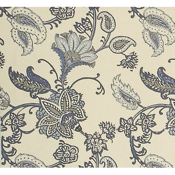 Blue Paisley Indienne Fabric Gray Handprint, Standard Cut