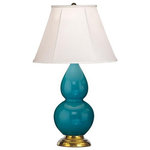 Robert Abbey - Robert Abbey 1771 Small Double Gourd - One Light Table Lamp - Shade Included: TRUE  Cord Color: SilverSmall Double Gourd One Light Table Lamp Peacock Glazed Ivory Silk Stretched Fabric Shade *UL Approved: YES *Energy Star Qualified: n/a  *ADA Certified: n/a  *Number of Lights: Lamp: 1-*Wattage:150w E26 Medium Base bulb(s) *Bulb Included:No *Bulb Type:E26 Medium Base *Finish Type:Peacock Glazed