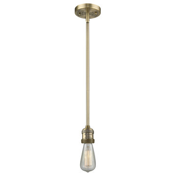 1-Light Bare Bulb Mini Pendant, Brushed Brass