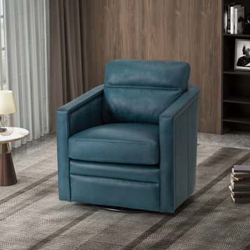 Marion 28.74" Wide Genuine Leather Swivel Chair, Turquoise