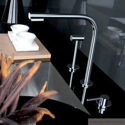 Minimo Round 3 Hole Kitchen Mixer With Rinse Spray - Utility Sink Taps
