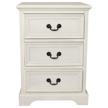 Urban Designs 3-Drawer Solid Wood Night Stand, Antiqued White
