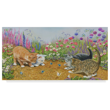 Janet Pidoux 'Kittens And Butterflies Garden' Canvas Art, 32"x16"