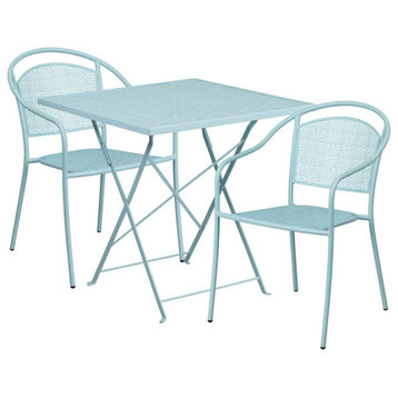 28'' Square Indoor-Outdoor Steel Patio Table and Round Back Chairs, Blue