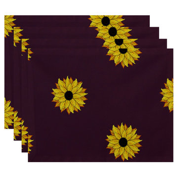 18"x14" Sunflower Frenzy, Floral Print Placemat, Purple, Set of 4