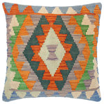 Bareens Designer Rugs - Southwestern Turkish Federico Hand Woven Kilim Throw Pillow - Embellish your home with this timeless casual chic handmade Southwestern Kilim throw pillow covers made with and cotton. Constructed on a loom by Nomad Turkman people with hand spun and Natural Vegetable dyes these beautiful Kilim pillow covers are known for their beautiful repetitive geometrical, naturalistic floral and traditional patterns yet still giving it a moden look. Masterfully artisan-crafted on traditional Kilim looms with a contemporary fashion palette producing bold intricate sharp patterns making them a standout piece in any decor.