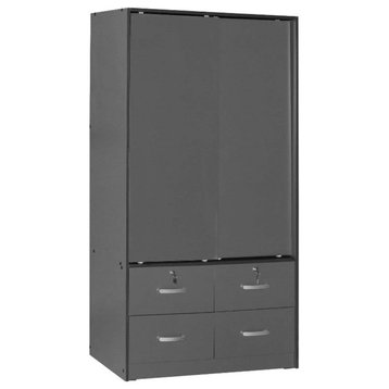 Better Home Products Sarah Modern Wood Double Sliding Door Armoire in Dark Gray