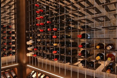 Inspiration for a mid-sized transitional porcelain tile wine cellar remodel in Dallas