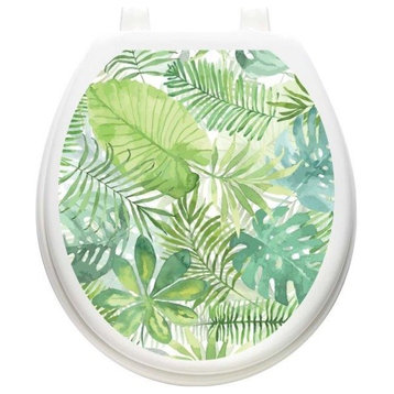 Palm Leaves Toilet Tattoos Seat Cover, Vinyl Lid Decal, Coastal Bathroom Decor, Round