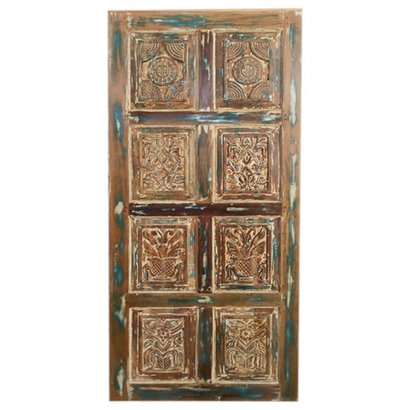 Consigned Indian Carved Carved Door Panel, Sliding Barn Door, Hinged Door