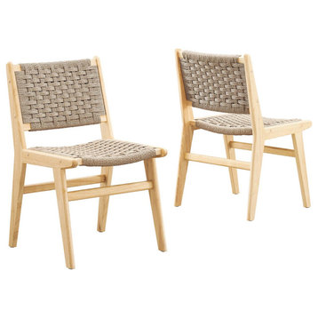 Saoirse Woven Rope Wood Dining Side Chair, Set of 2, Natural Natural