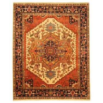 EORC Hand-knotted Wool Ivory Traditional Oriental Serapi Rug, Runner 2'6"x10'