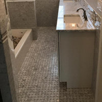 Carrara Venato Marble 1x2 Basketweave Mosaic Tile Gray Dots Polished, 1 sheet