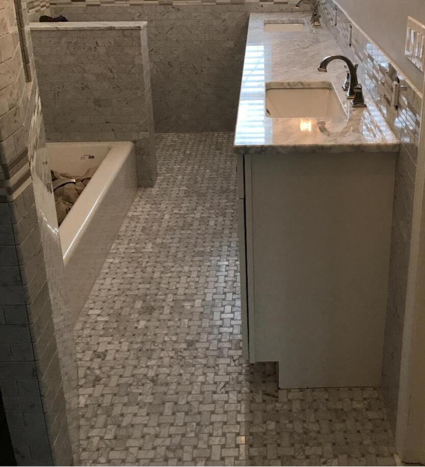 Carrara Venato Marble 1x2 Basketweave Mosaic Tile Gray Dots Polished, 1 sheet