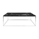 Gleam Rectangular Coffee Table, Black Marble, Chrome Feet
