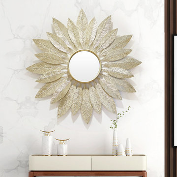 Modern Luxury Sun Flowers & Leaves Metal Wall Mirror