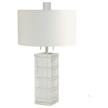 Elegant Cut Crystal Grid Plaid Table Lamp 34 in Square Round Clear Geometric