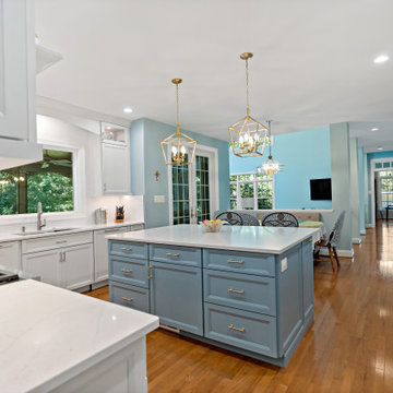 Transitional Kitchen with Blue Island