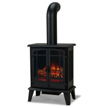 Bowery Hill Contemporary Metal Modern Stove Electric Fireplace in Black