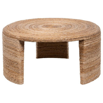 Pemberly Row Coastal Wood Round Three Legs Coffee Table in Natural