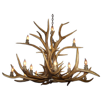 Real Shed Antler Elk Inverted Chandelier, Xxlarge, With Rawhide Shades