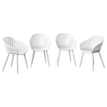 Amazonia Tennet Modern Wood Patio Dining Chairs, Set of 4 White Aluminum Chairs