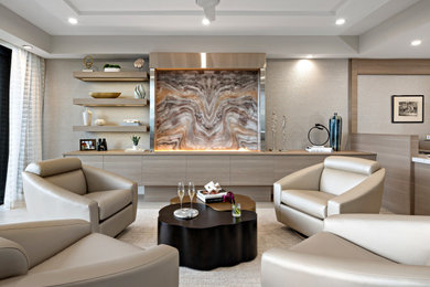 This is an example of a small contemporary formal open plan living room in Miami with a built-in media unit.