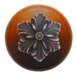 Inviting Home Inc. - Opulent Flower Maple Wood Knob, Antique-Style Solid Bronze - Cabinet And Drawer Knobs