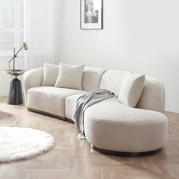 White Flannelette Sofa Nordic Curved 3-Seater Settee