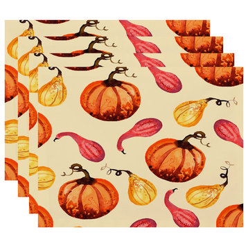 Gourds Galore 18"x14" Light Yellow Fall Print Placemat, Set of 4