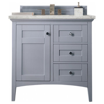 36 Inch Single Bathroom Vanity, Gray, Pearl Quartz Top, Transitional, Outlets
