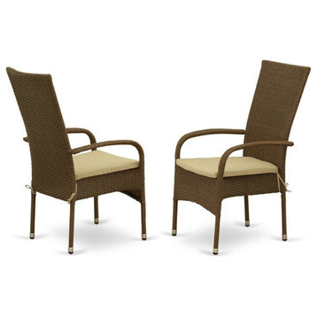 East West Furniture Oslo Metal & Wicker Patio Dining Chairs in Brown (Set of 2)