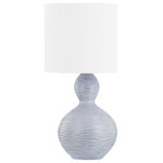Hudson Valley - Cairns 1-Light Table Lamp, Aged Brass - Cairns' organic bulbous shape, textured ceramic base, and white linen shade makes this table lamp a natural beauty. The Ceramic Coastal Blue finish is a reactive glaze, creating color and movement as light spills down the base.