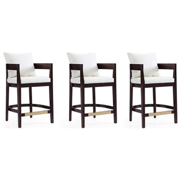 Manhattan Comfort Ritz 26.5" Faux Leather Counter Stool in Ivory (Set of 3)