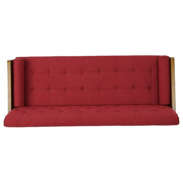 Mid Century Sofa, Tufted Fabric Seat & Extra Plush Cushioning for Comfort, Red