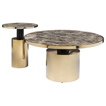 Taylor 2-Piece Round Coffee Table Set, Brown and Gold