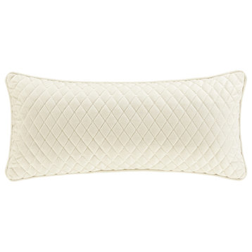 Five Queens Court Monica Winter White Quilted Boudoir Decorative Throw Pillow