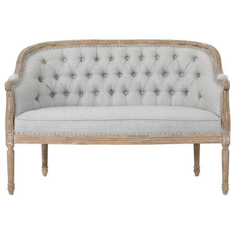 GDF Studio Megan Classical Tufted Loveseat, Light Gray, Fabric