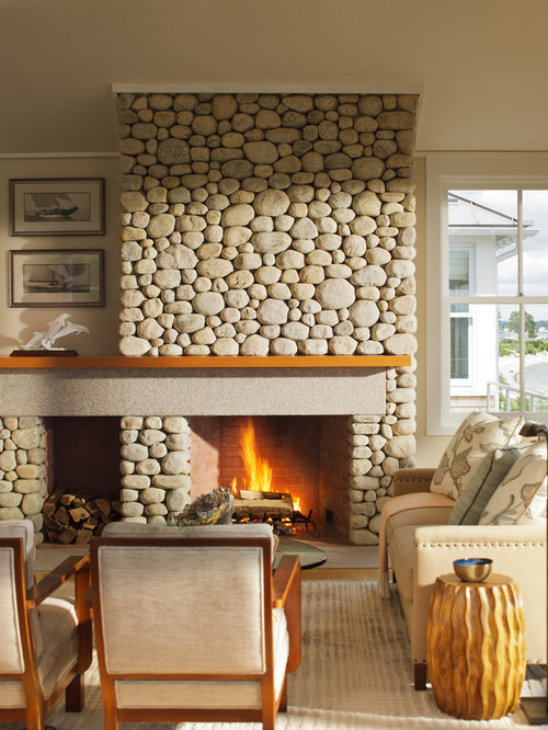 Best River Rock Fireplace Design Ideas & Remodel Pictures | Houzz