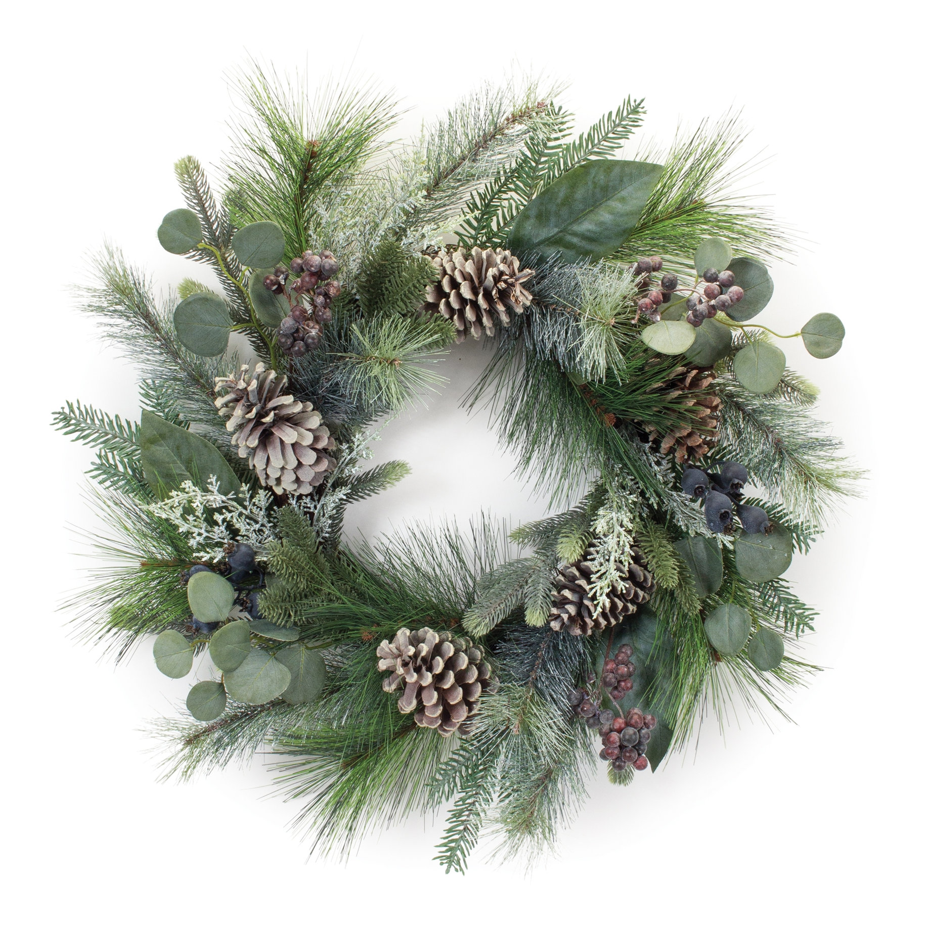 Melrose International Flocked Pine Eucalyptus Berry Wreath 28