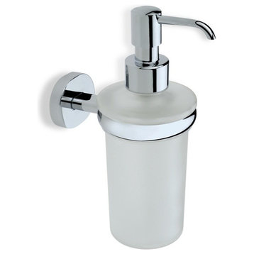 Wall Mounted Frosted Glass Soap Dispenser With Brass Mounting, Chrome
