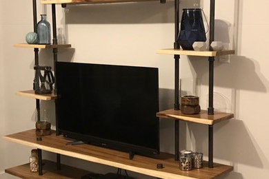 Entertainment Unit Made from Parota Wood and Black Pipes