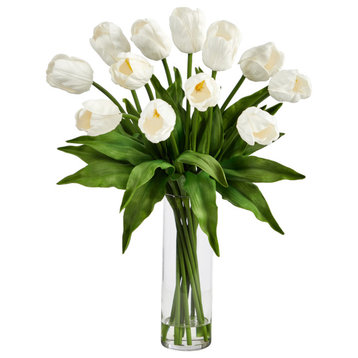 23in. Artificial Tulip Arrangement with Cylinder Glass Vase