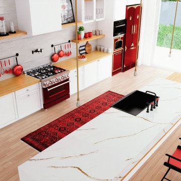 Contemporary Red Black & White Kitchen Design