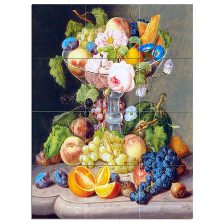 Tile Mural Stil Life with FlowersFruit orange Backsplash 4.25" Ceramic Matte
