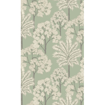 Palm Forest Tropical Textured Wallpaper , Green, Sample