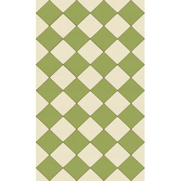 Joli Sol Checkers Green and Ivory Vinyl Mat, 36x60 Rectangle