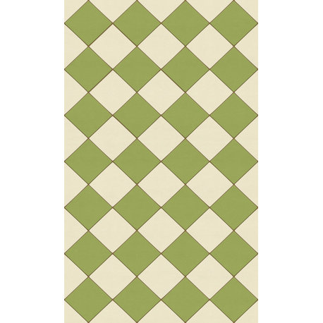 Joli Sol Checkers Green and Ivory Vinyl Mat, 36x60 Rectangle